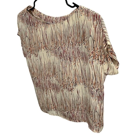 Y2K Artsy Short Sleeve Blouse Abstract Grass Print Beige Multicolor Top - Picture 3 of 7